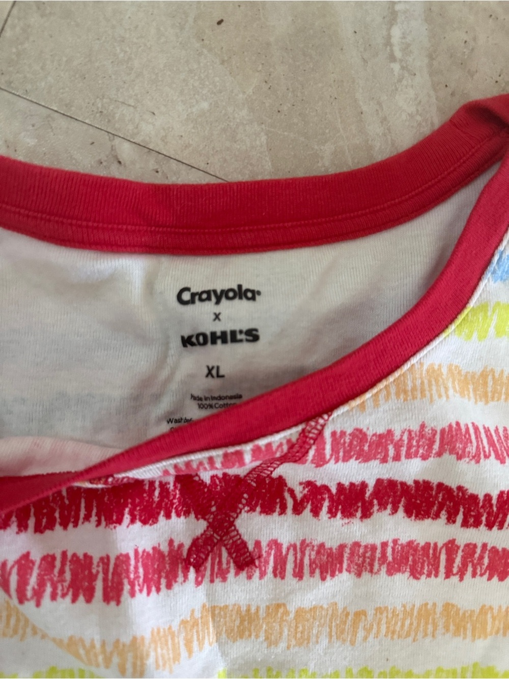 Women’s Crayola Multicolor Stripe Short-Sleeve Pajama Set with Red Trim size XL - Picture 4 of 8